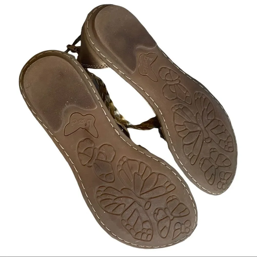 B.O.C BORN CONCEPT Metallic Gold Silver Woven Leather Flat Sandals 7
